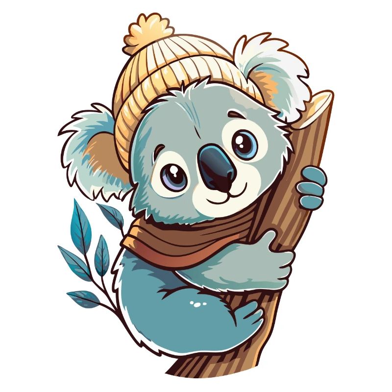 Mignon koala avec écharpe et chapeau à pompon.