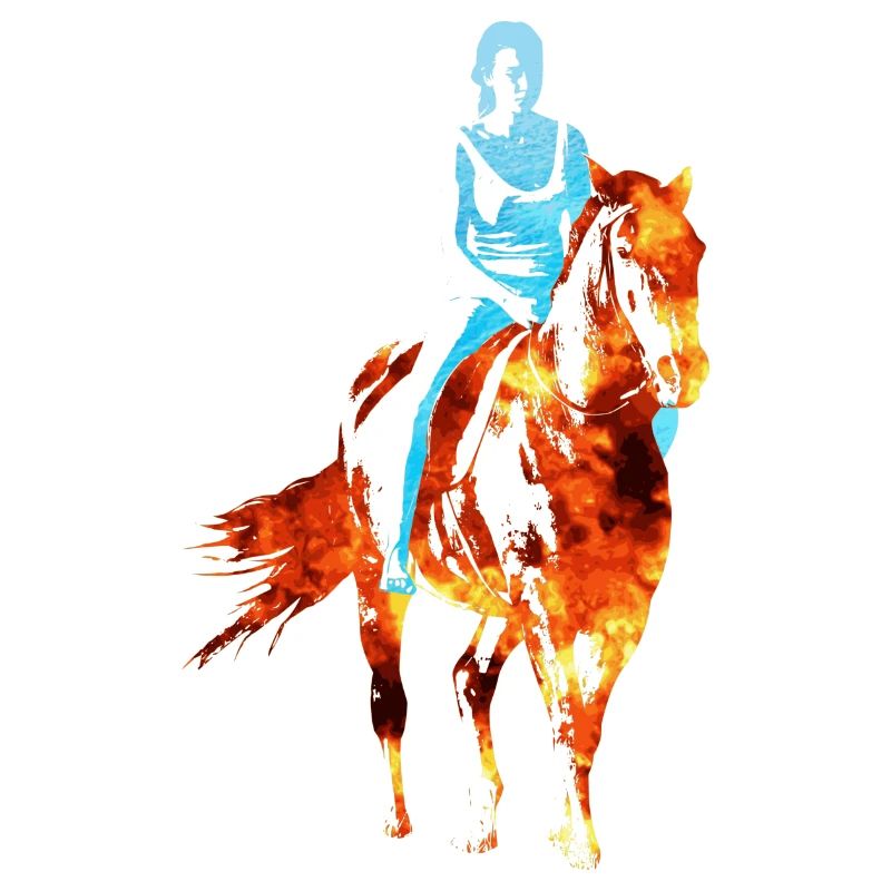 Frau auf einem brennenden Pferd