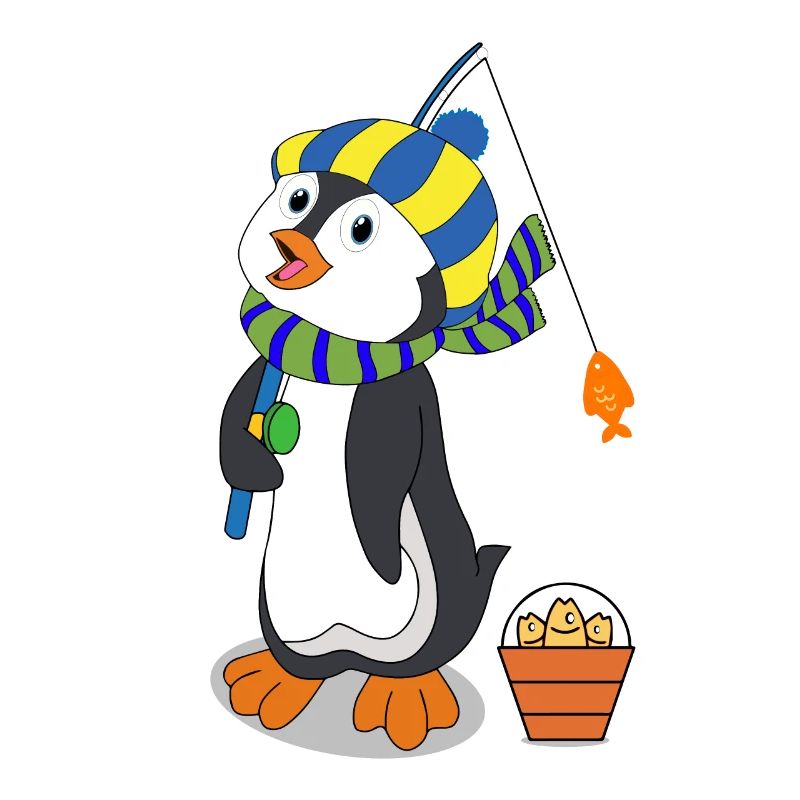 Winter penguin with fish
