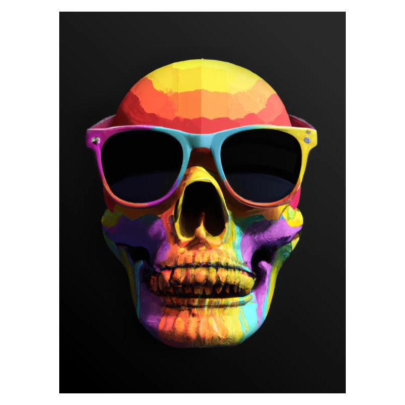Crâne coloré et os croisés avec lunettes de soleil