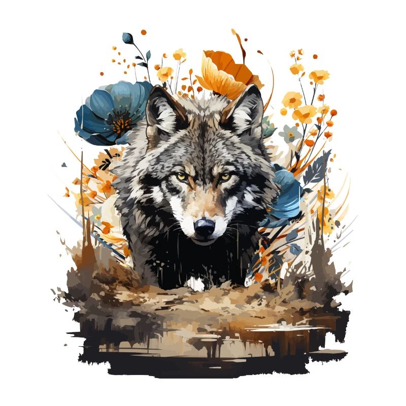 Wolf mit Vintage Blumen