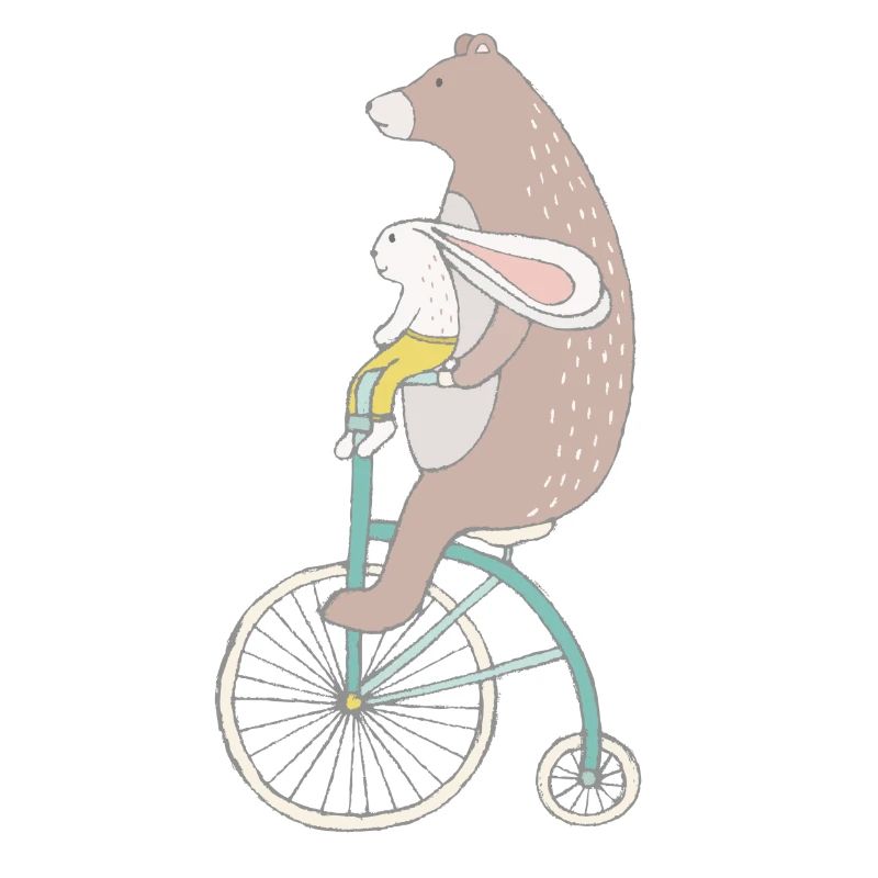 Hare and bear ride a bicycle