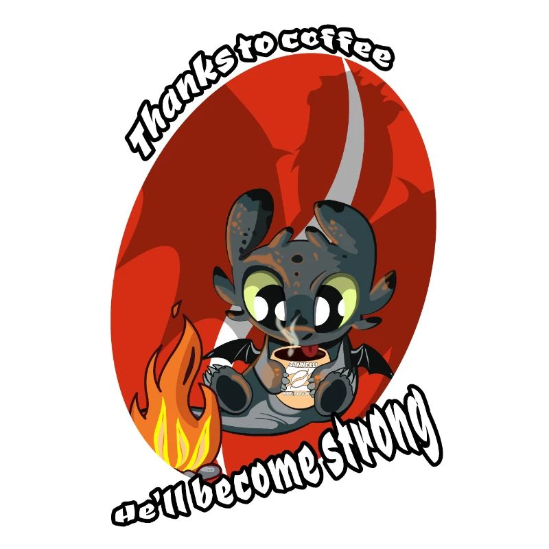 Mignon Bébé Dragon rouge qui boit son café