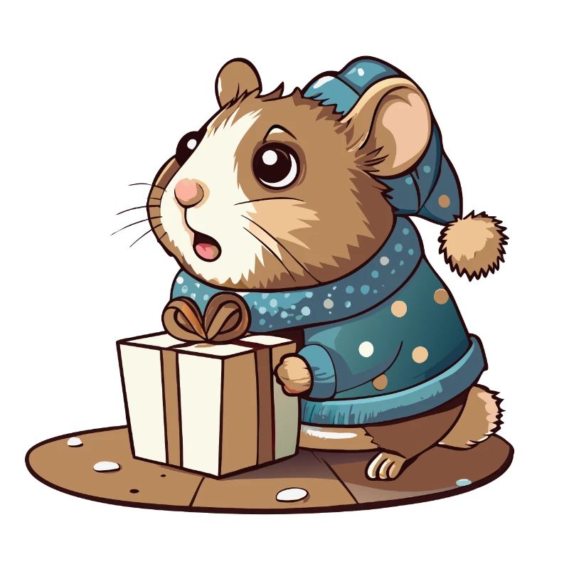 Cute hamster unwraps gift