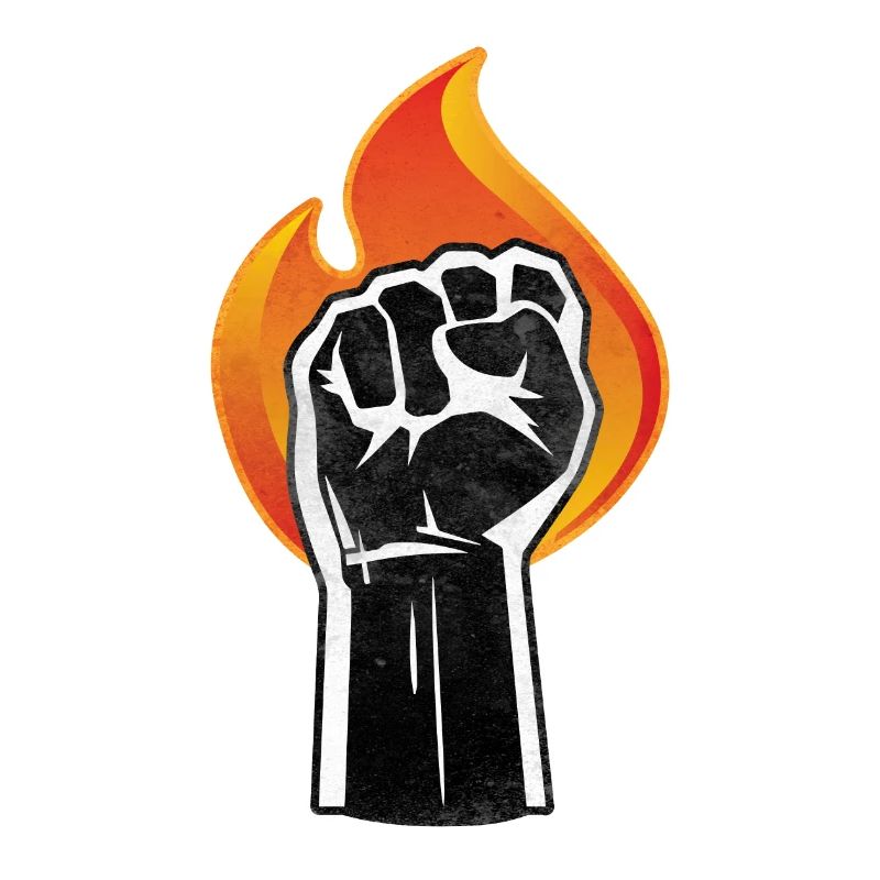 Poing levé brûle symbole de puissance noir