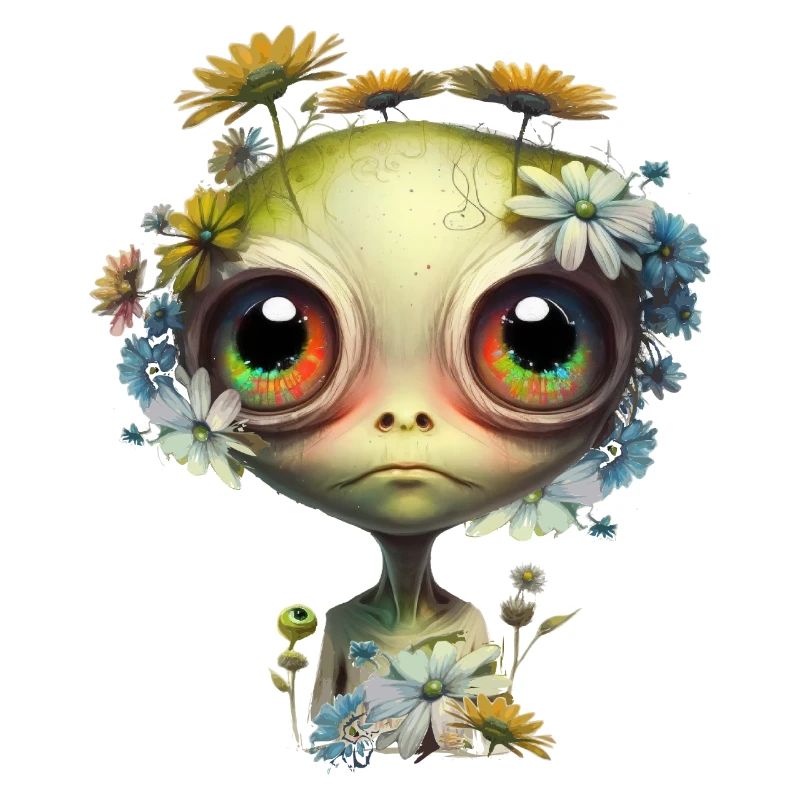 Niedlicher Alien mit Blumen