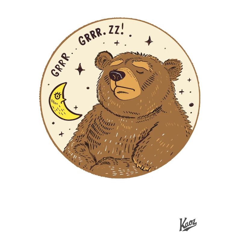 Tired sleeping bear with moon and stars