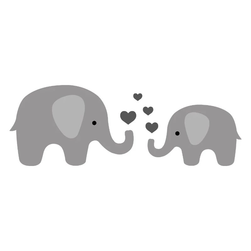 Doux bébé éléphant et maman avec des cœurs