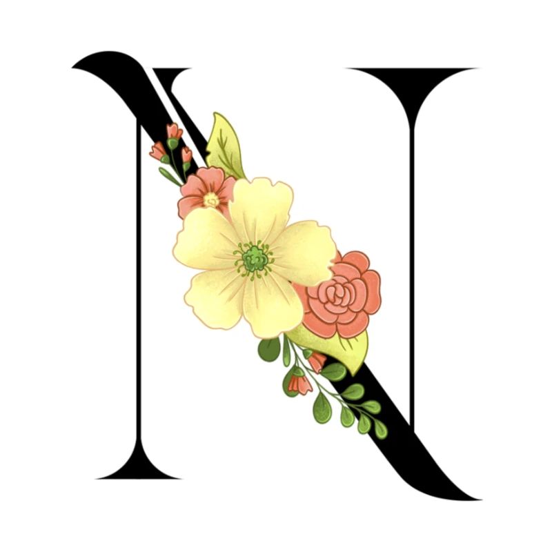 Eleganter Buchstabe 'T' mit Blumen