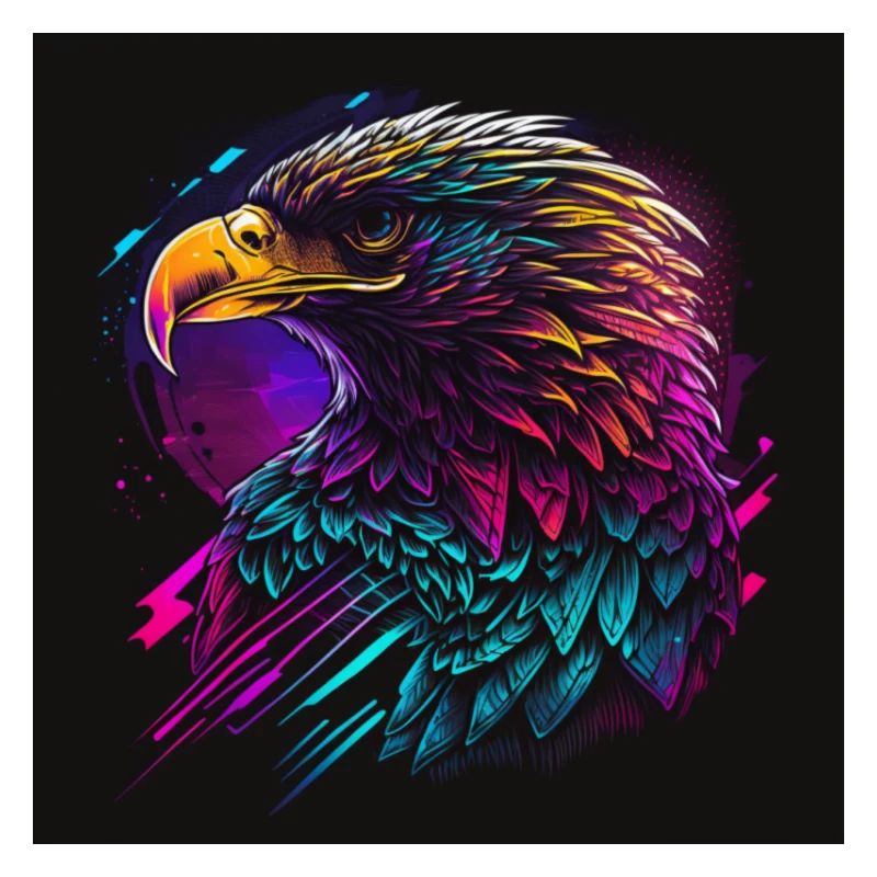 Aigle aux couleurs néon, synthwave / années 80