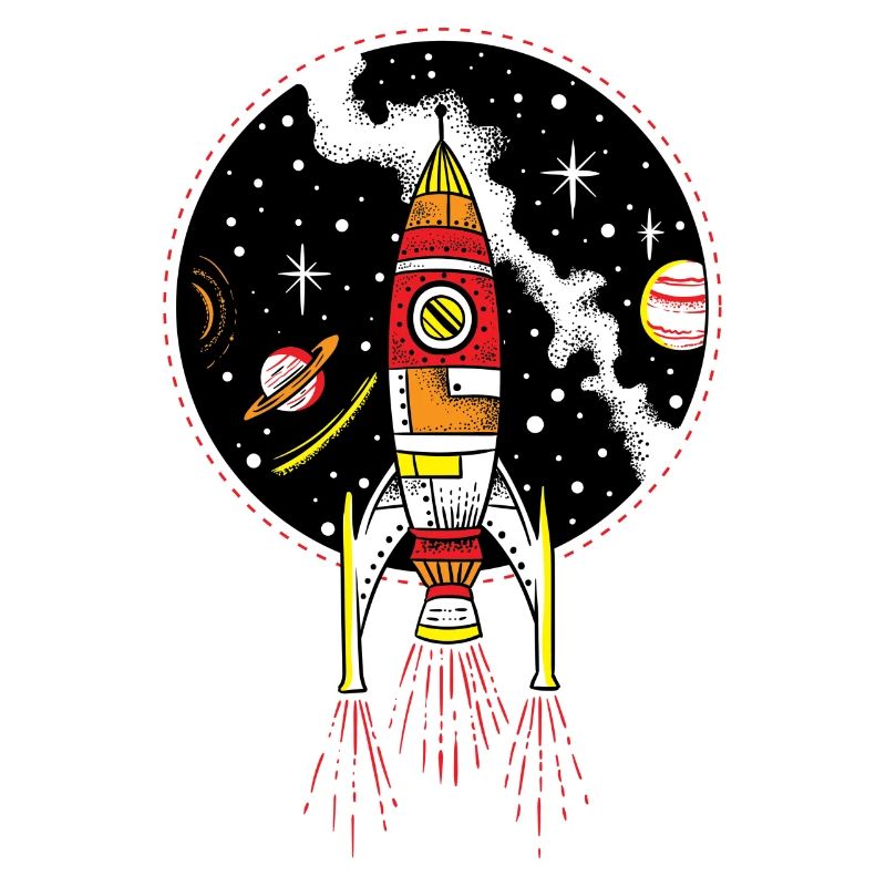 Retro rocket ship launching outer space shuttle