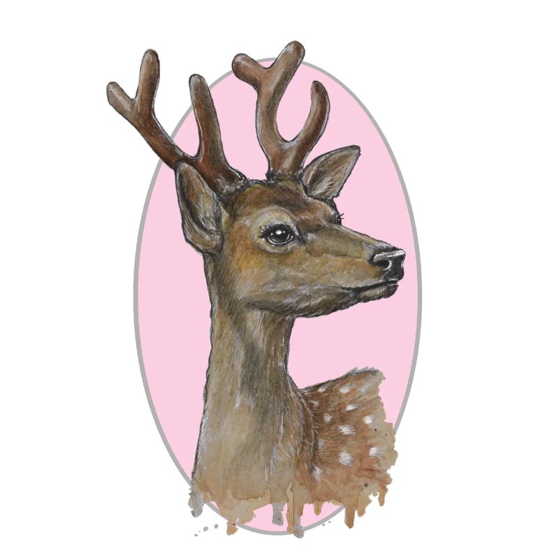 Junger Hirsch - Rehbock - rosa Vignette