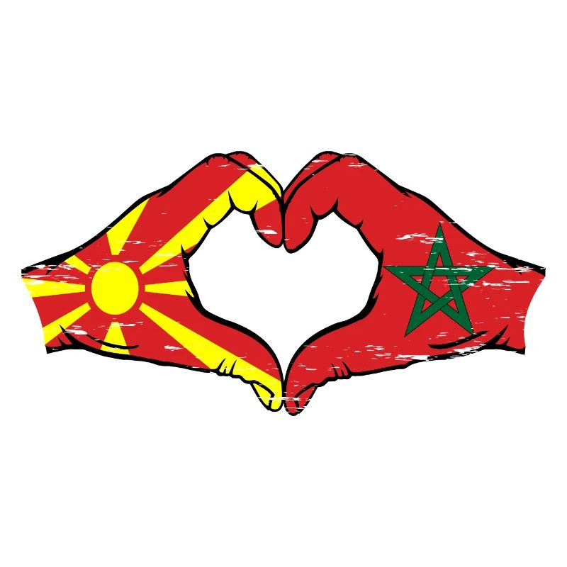 Macédoine Maroc drapeau mains forme de coeur utilisé