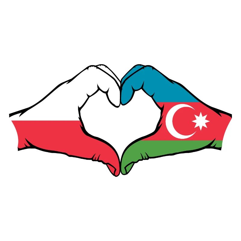Pologne Azerbaïdjan Drapeau Mains Coeur Forme