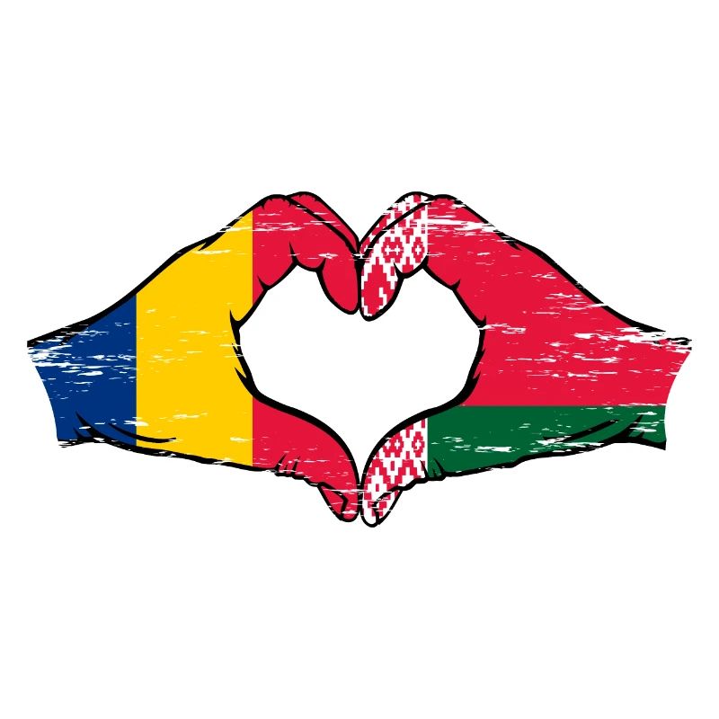 Romania Belarus Flag Hands Heart Shape Used