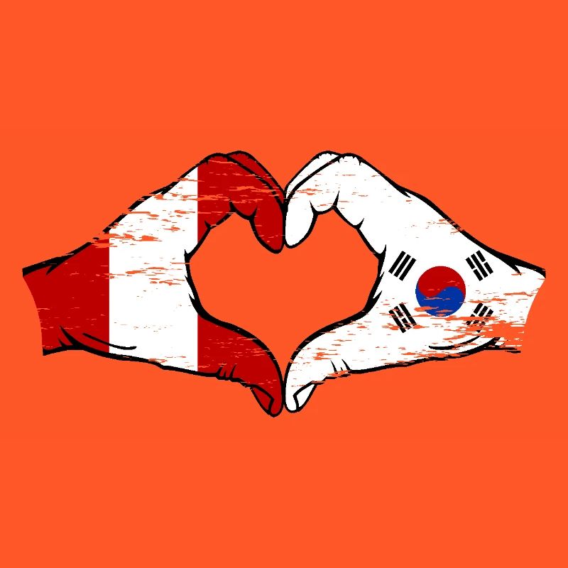 Pérou Corée du Sud Drapeau Mains Coeur Forme Utilisé
