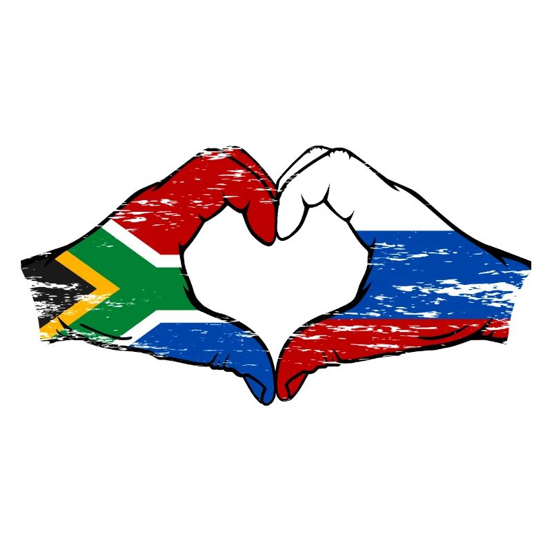 Afrique du Sud Russie Drapeau Mains Coeur Forme Utilisé