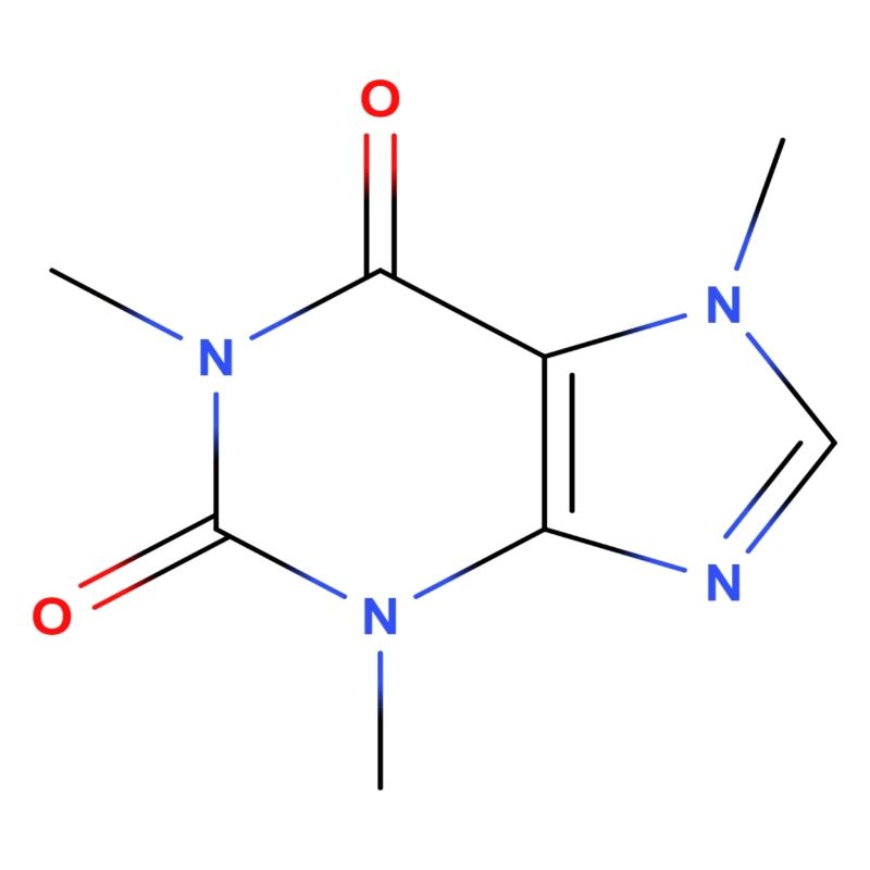 Molécule de caféine - Formule structurale colorée