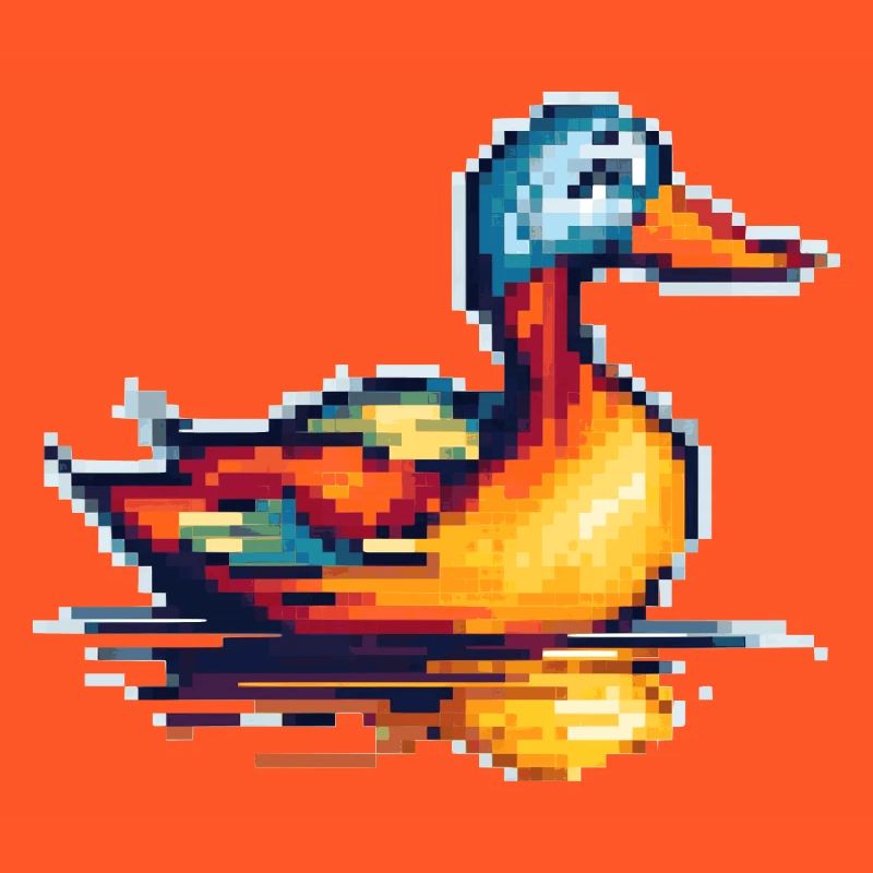 Small duck in 8 bit retro pixel graphics