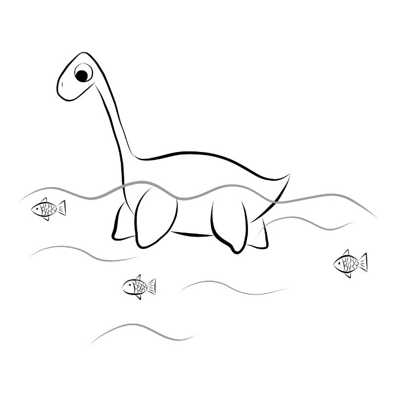 cute dino dinosaur Plesiosaurus with fish