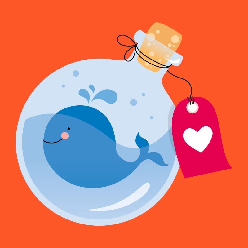 Message in a bottle with a small whale