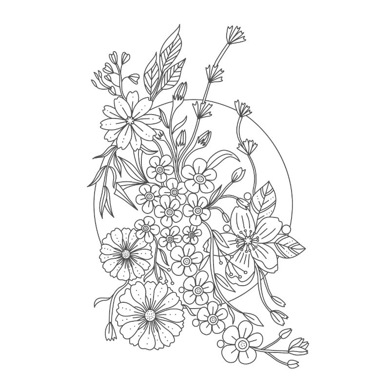 Centangle Fleurs sauvages avec lune blanche