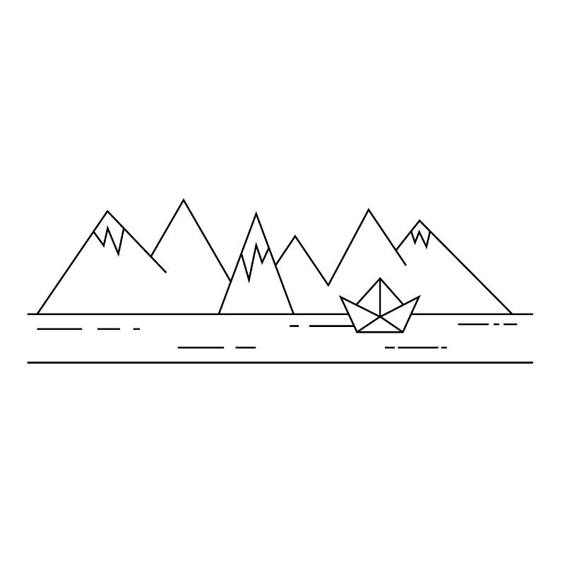 Paper ship with mountains