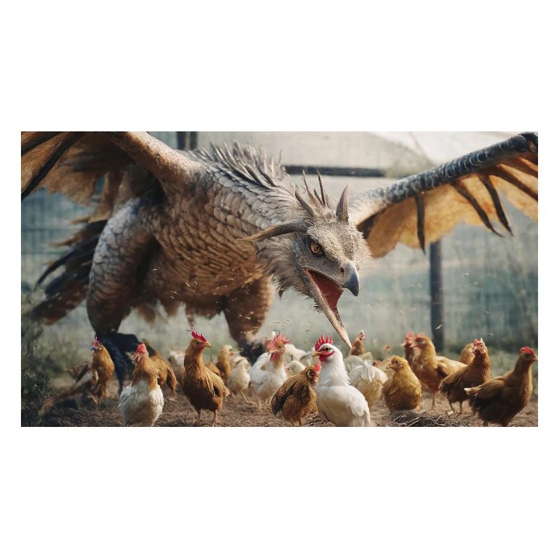 A realistic bad dragon hunting chicken like a wolf