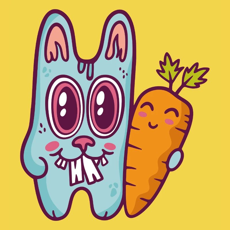 Blue doodle rabbit with carrot