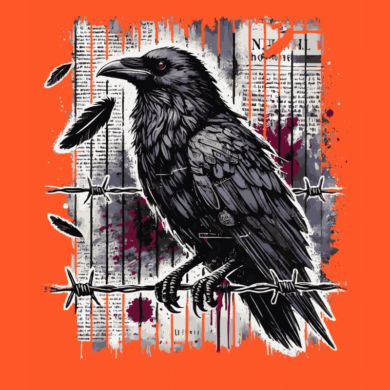 Raven on Barbed Wire - Gothic Dark Art