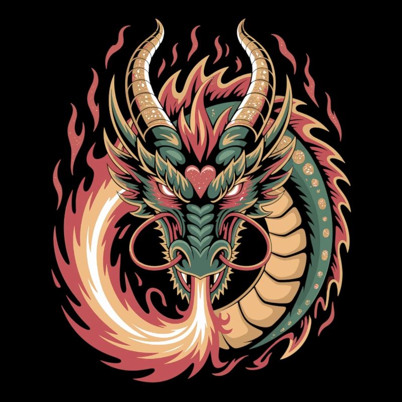 Fiery dragon with stylish lines