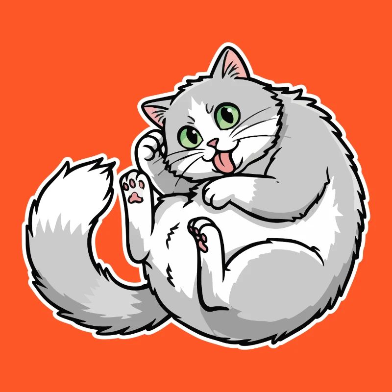 Chat Gris et Blanc Rigolo Langue Sortie Mignon
