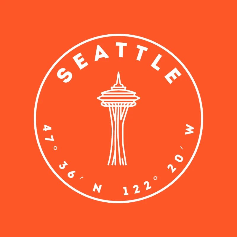 Seattle mit Space Needle und Koordinaten