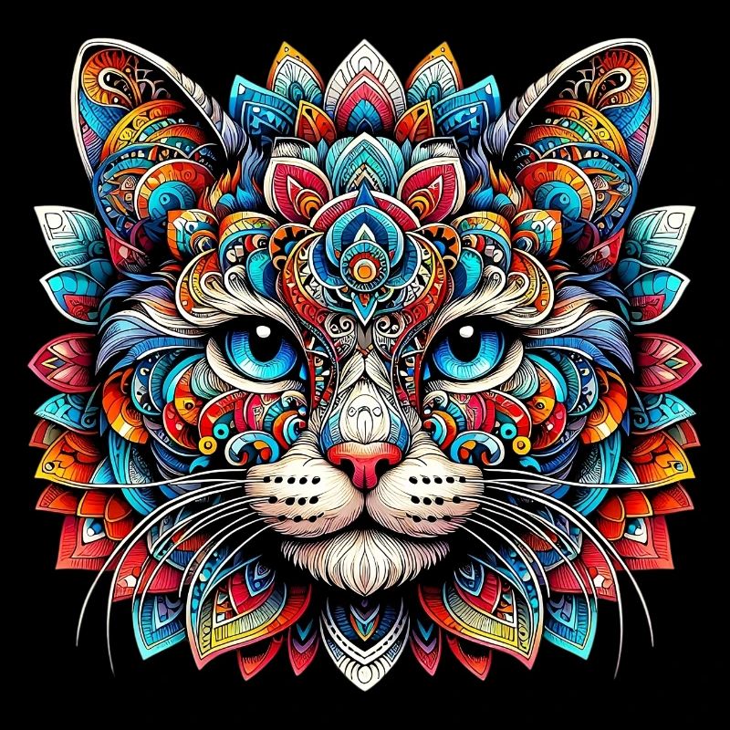 Katze mit Mandalas verziert
