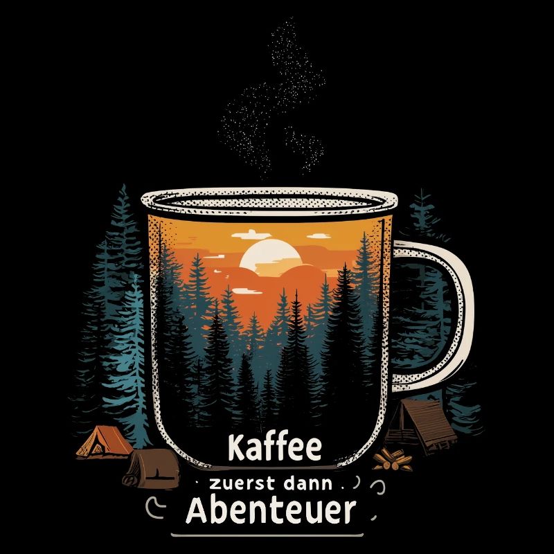 Camping Spruch Kaffee Wald Camper Morgen Outdoor