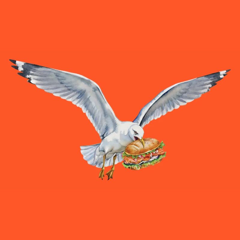 Funny Seagull Steals Fish Rolls Beach