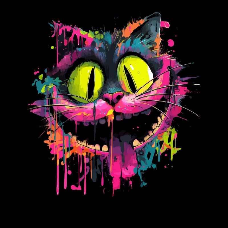 Bunte Psychedelische Grinsekatze Street Art Style