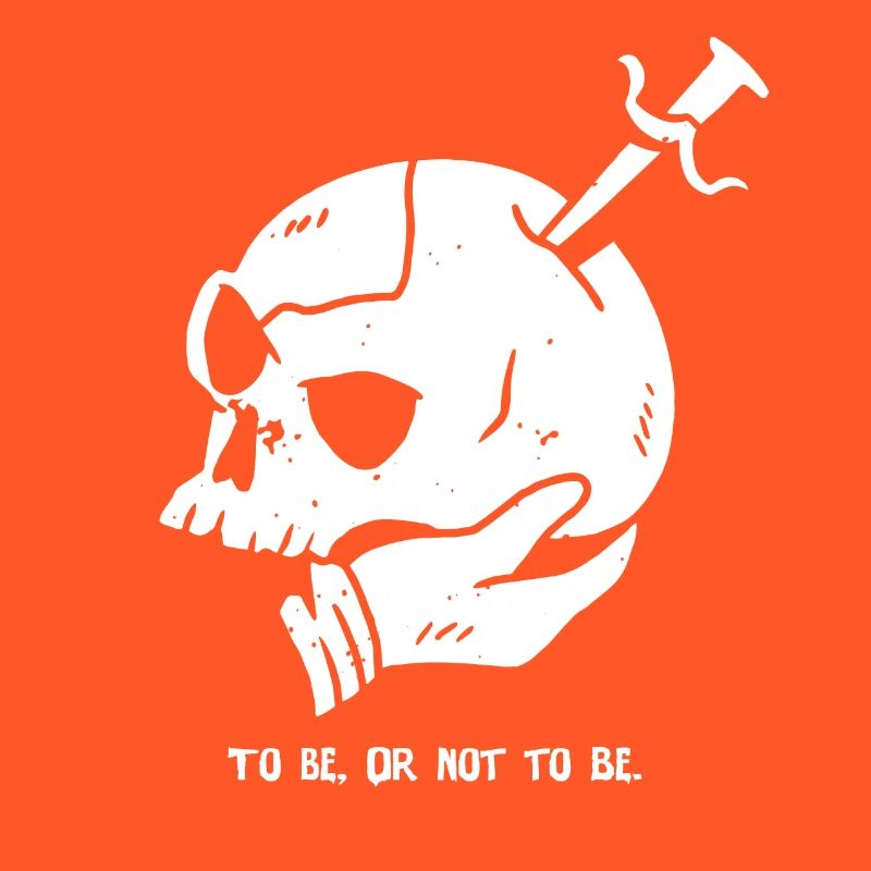 Crâne avec poignard et citation d’Hamlet