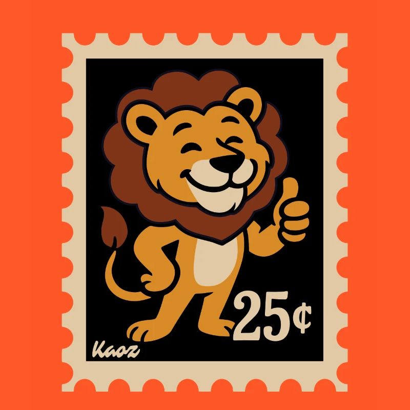 Lion amical sur un timbre-poste