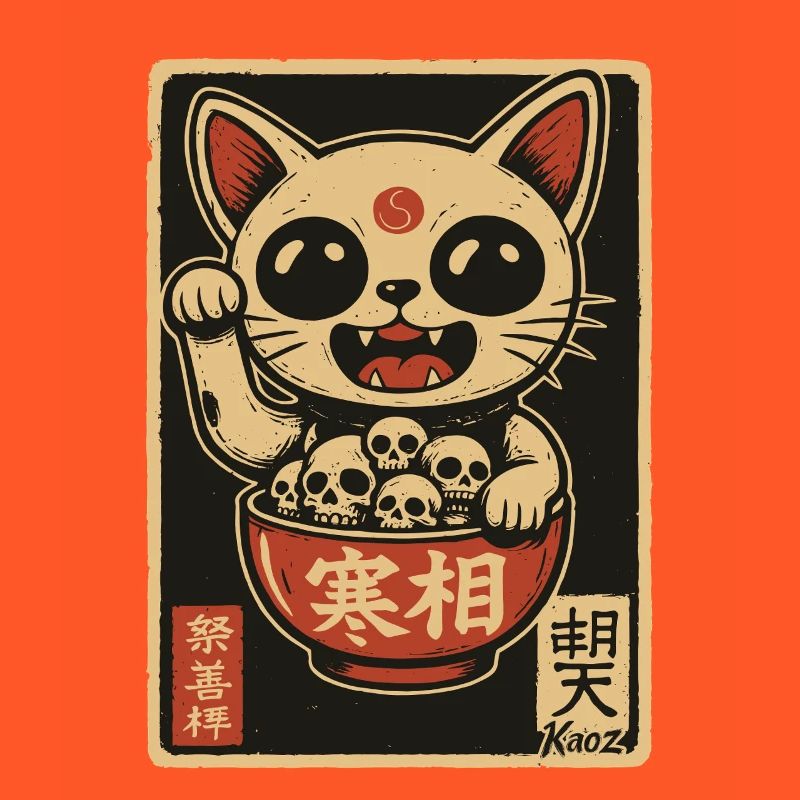 Dunkle Winke-Katze mit Totenköpfen