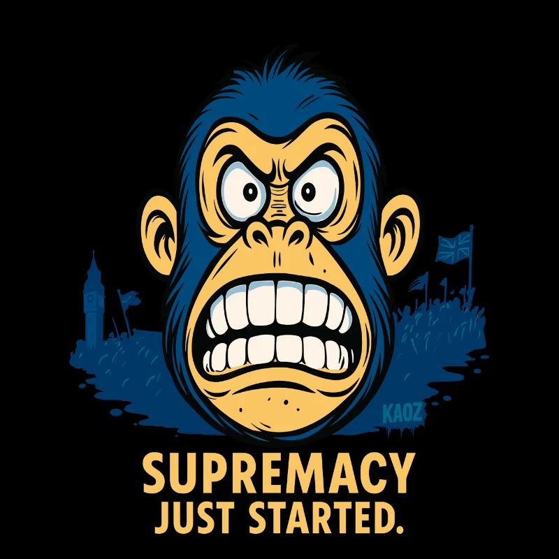 Wütender Affe mit Menschenmenge