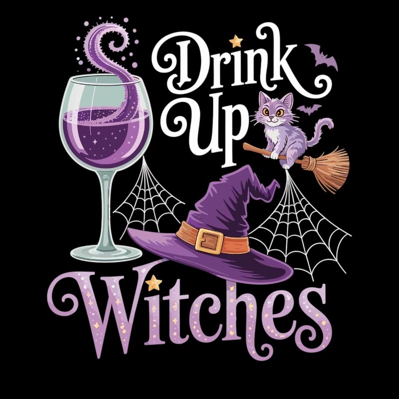 Witch Party with Style – T-Shirt avec Chat & Vin