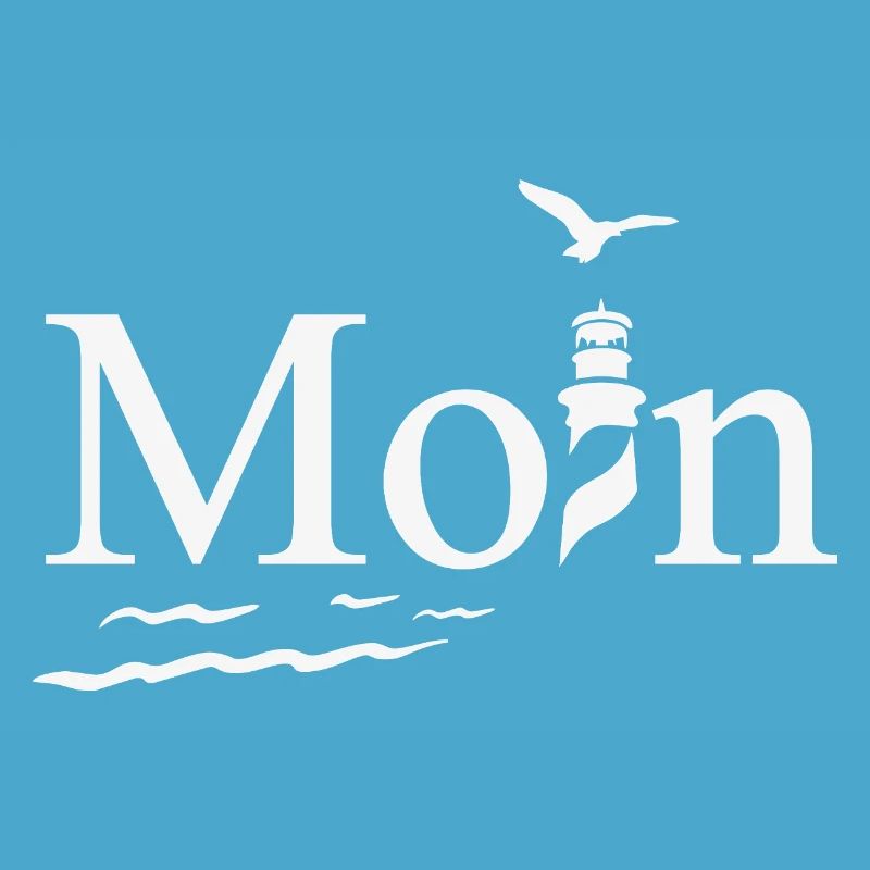 Maritimes Moin Design mit Möwe und Leuchtturm