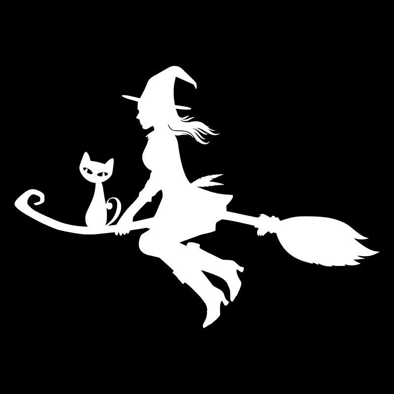 Witch on broom with cat