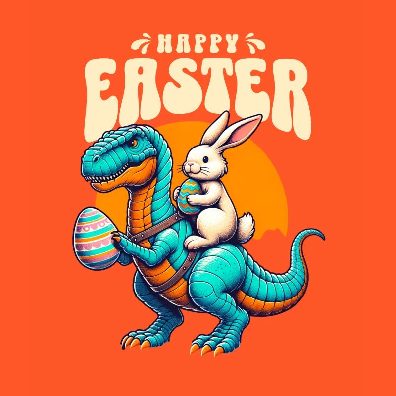 Easter Bunny Riding Dinosaur with Easter Egg