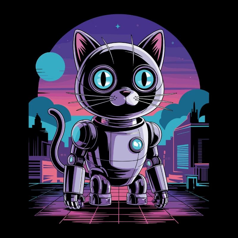 Funny Robot Engineer Design With Robot Cat