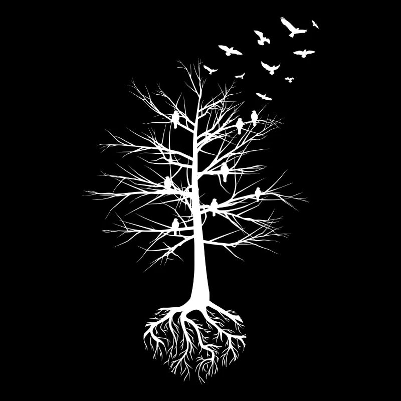 Tree with birds. Root. Nature. Nature lovers