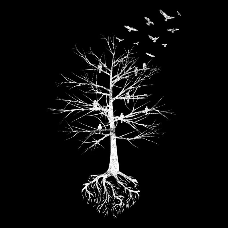 Tree with birds. Root. Nature. Nature lovers