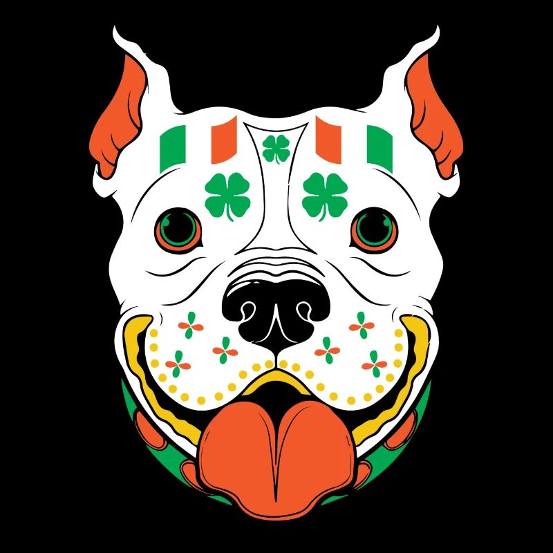 St Patrick's Day Sugar Skull Pitbull Ireland Flag