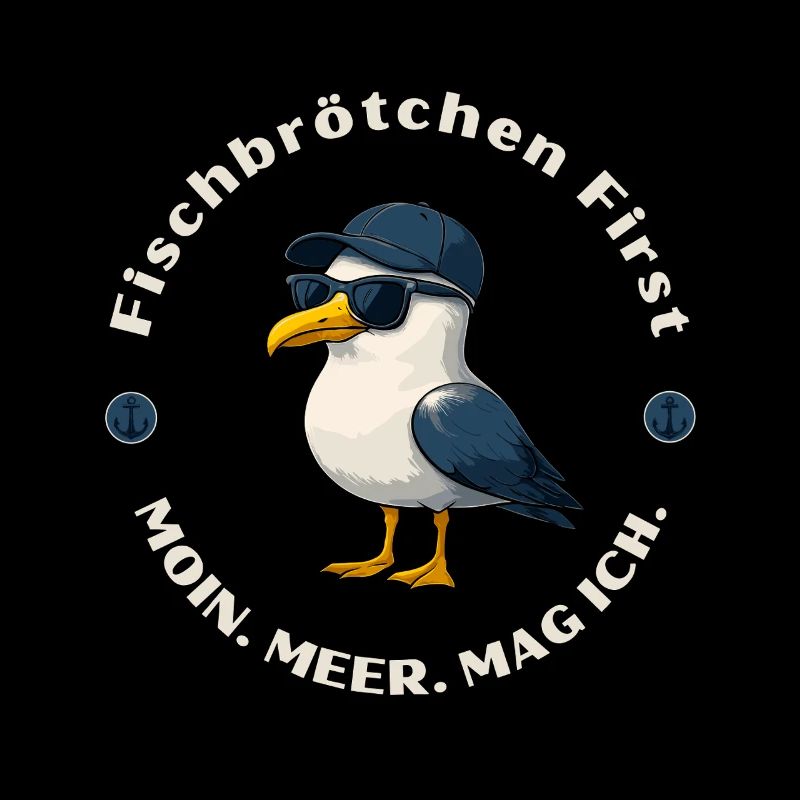 Fischbrötchen First - Möwe mit Cap und Humor